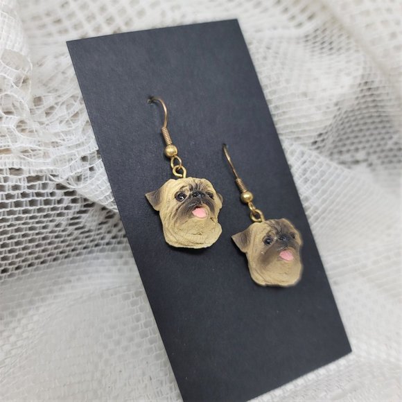 Fun Pug Dog Earrings Pierced Pink Tongue Dog Earrings - Picture 3 of 4
